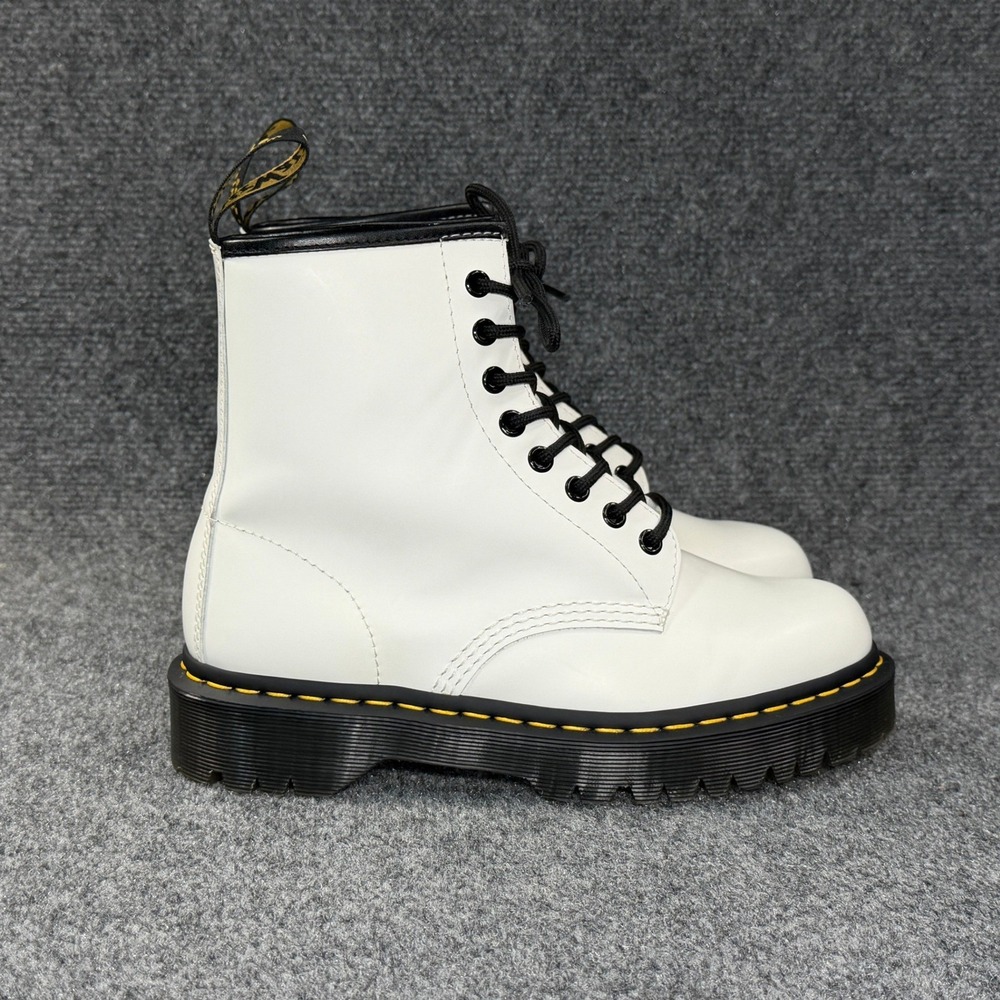 Dr. Martens 1460 Boots Women 8 White Smooth Leather Retro Combat Motorcycle Moto